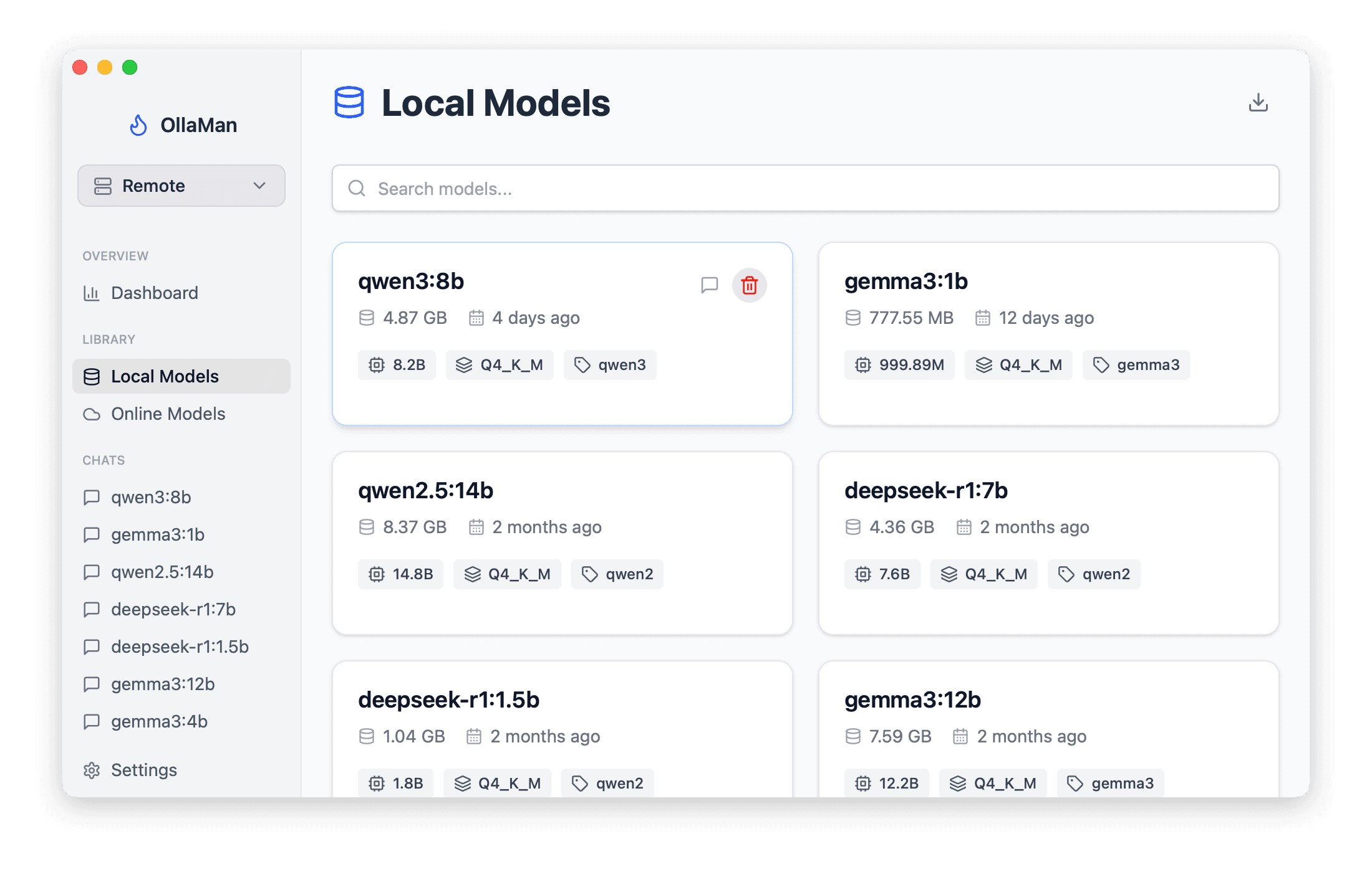 Local Model Management Interface