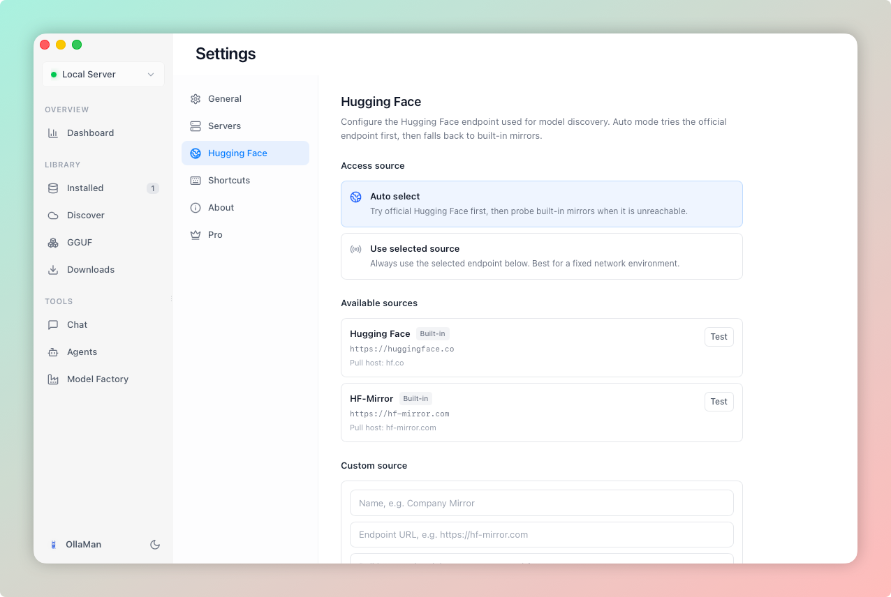Hugging Face Access Source Settings