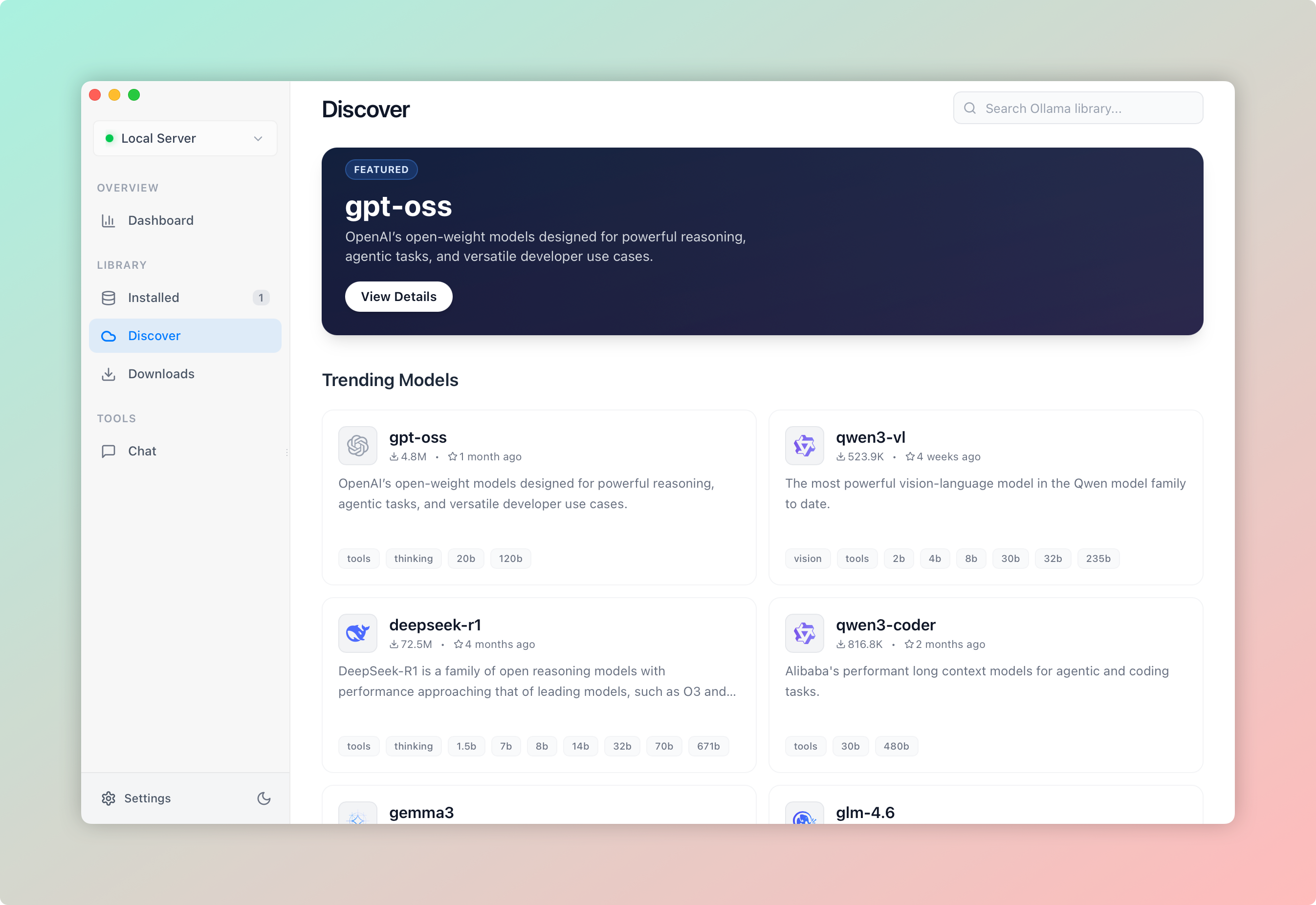Online Models Browse Interface