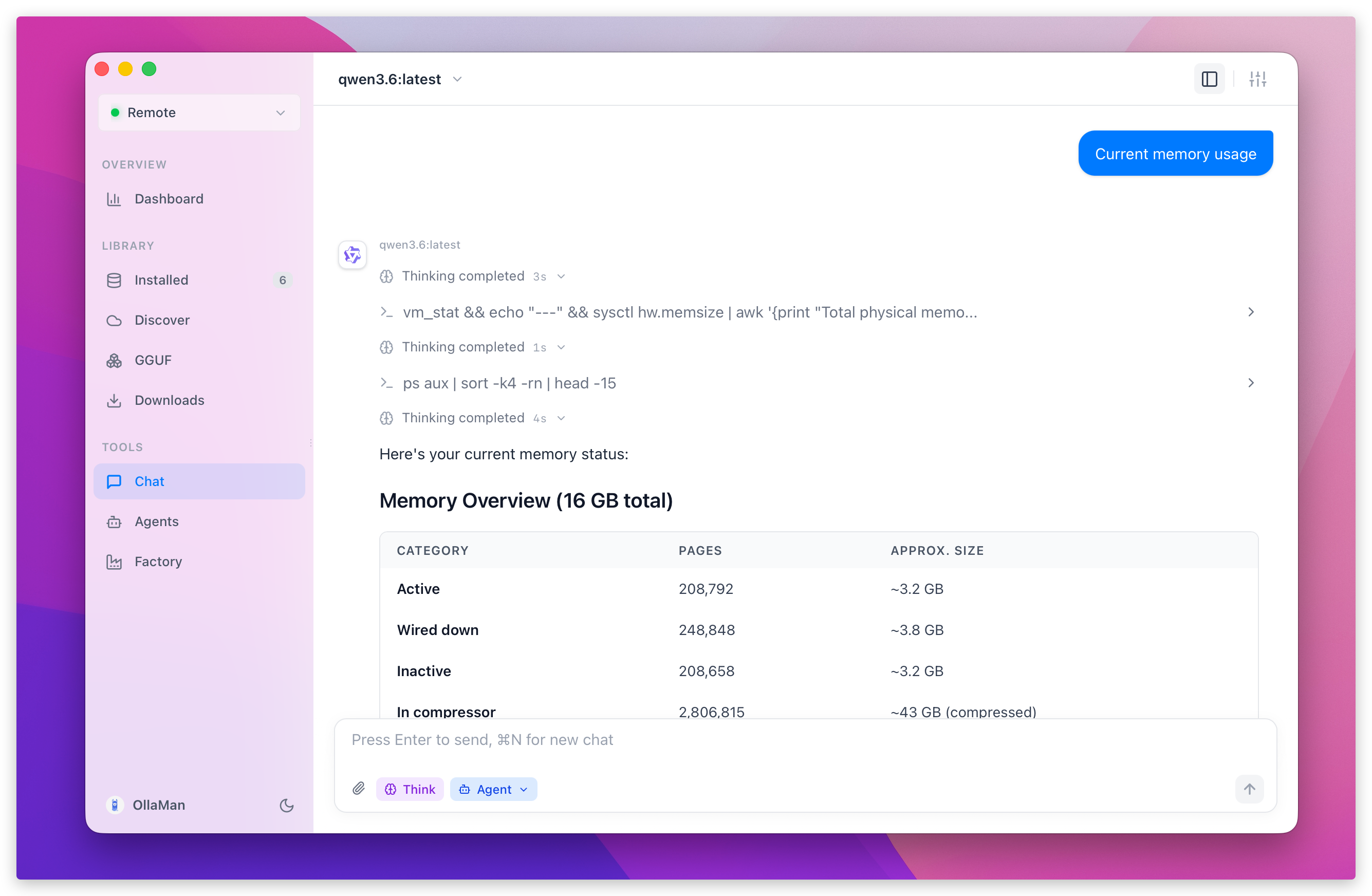 Agent Mode running shell commands in OllaMan chat